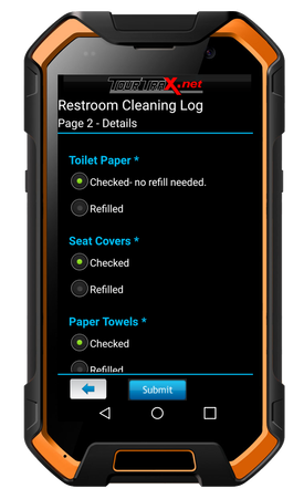 Android device showing Restroom Cleaning Log example